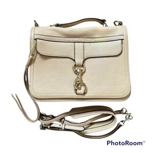 Rebecca Minkoff Bowery leather convertible crossbody dog leash flap bag almond